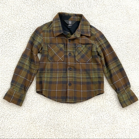 Volcom Green Plaid button down shirt sz 2T - Picture 1 of 4